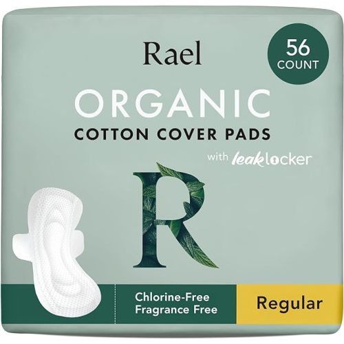 Rael Pads For Women, Organic Cotton Cover Pads - Regular Absorbency, Unscented, Ultra Thin Pads with Wings for Women (Regular, 56 Total) - 56 Count (Pack of 1)