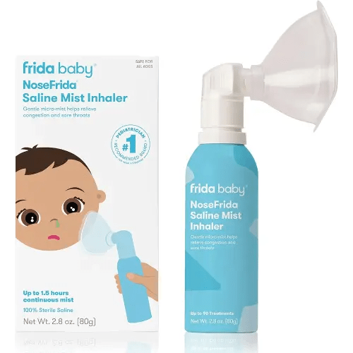 Frida Baby NoseFrida Saline Mist Nasal Inhaler, Nasal Decongestant Spray for Congestion Relief & Allergy Relief for Babies + Kids, Nasal Saline Spray, Soothes Stuffy Nose & Sore Throat, Includes Mask