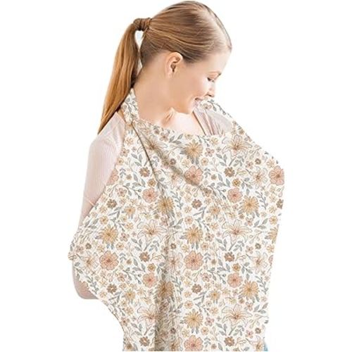 Konssy Muslin Nursing Cover for Baby Breastfeeding, Breathable 100% Cotton Breastfeeding Cover with Rigid Hoop for Mother Nursing Apron, Multi-use Carseat Canopy