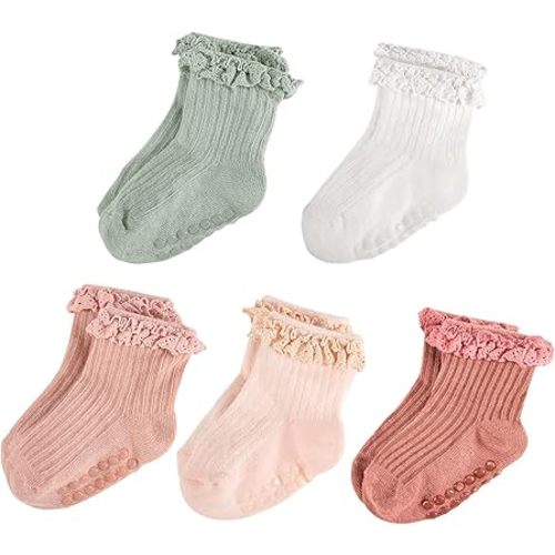 Baby Girl Ruffle Socks Non Slip Grip Socks Toddler Girls Cute Cotton Frilly Ankle Grippy Sock Newborn Infant Kids