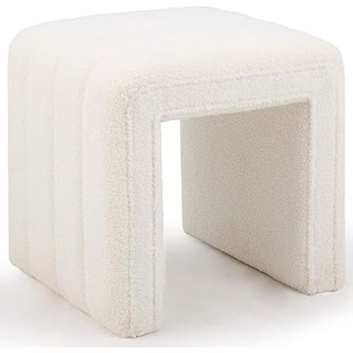 Wimarsbon Vanity Stool Chair, U Shaped Teddy Velvet Ottoman, Modern Sofa Bench Footrest, Multifunction Footstool Extra Seat Home Decor for Makeup Room, Living Room, Entryway, Office (Cream)
