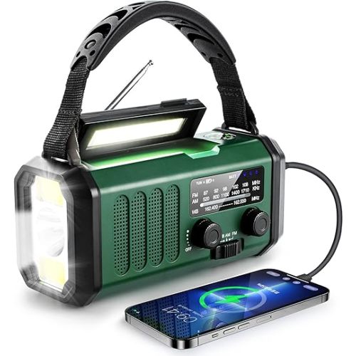 10000mAh Hand Crank Emergency Radio, NOAA Weather Radio with AM/FM & solar Radio, Rechargeable Battery, Flashlight & Reading Light, SOS Alarm, Compass Cell Phone Charger for Indoor Outdoor Emergencies