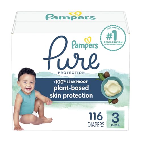 Pampers Baby Diapers - Pure Protection - Size 3, 116 Count, for up to 100% Leakproof, Premium Plant-based Skin Protection