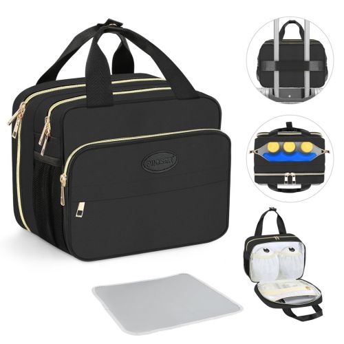 PIIOSER Insulated Baby Bottle Bag with Ice Pack, Breastmilk Cooler Bag Compatible with Wearable Breast Pumps & Accessories - Breastfeeding On The Go Bag for Nursing & Working Moms, Black