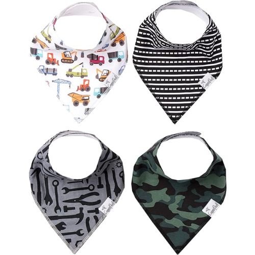 Copper Pearl Baby Bandana Bibs - 4 Pack Soft Cotton Baby Bibs for Drooling and Teething, Absorbent Drool Bibs for Baby Girl and Boy, Adjustable to Fit Newborns to Toddlers, Tons of Styles (Diesel)
