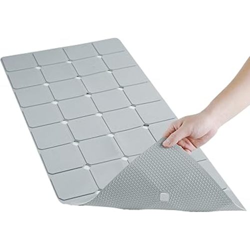 Bathtub Mat Non-Slip Silicone Soft Odorless Large Bath Mat No Suction Cups for Refinished,Reglazed and Textured Shower Mats Non Slip Extra Long Tub Mat (16x40inch Grey)