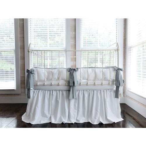 White and Grey Farmhouse Crib Set | High Cotton Textile