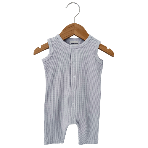 Organic Waffle Easy Romper, Silver
