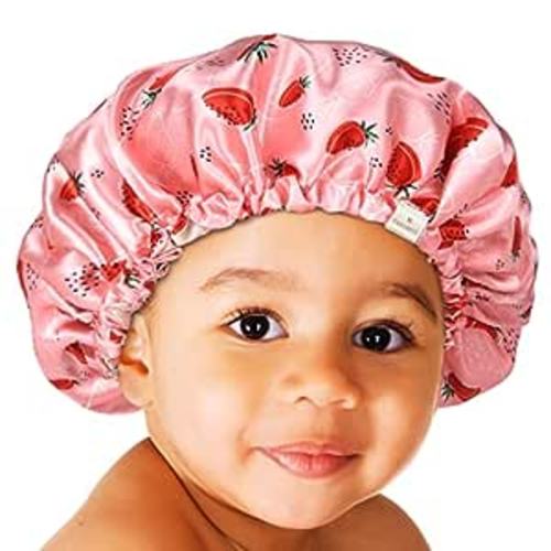 Amazon.com: YANIBEST Baby Satin Bonnet Sleep Cap for Curly Hair - Double Layer Reversible Adjustable Silky Satin Cap for Infant Toddler Child(0-6Months,Strawberry) : Clothing, Shoes & Jewelry