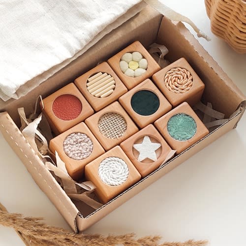 Sensory wooden blocks for baby - Montessori wooden toys for toddlers - First birthday gift - Educational toys - Development of motor skill