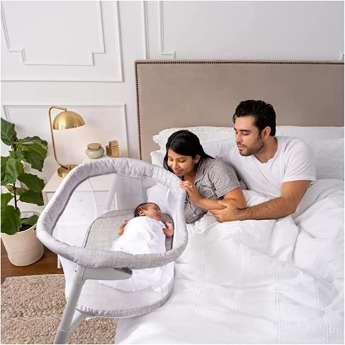 HALO Baby Flex BassiNest, Adjustable Travel Bassinet, Easy Folding, Lightweight with Mattress and Carrying Bag, Heather Weave