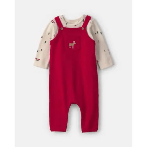 Baby Boy 2-Piece Reindeer Long-Sleeve Sweater Overall Set - Red/Cream | Carter's