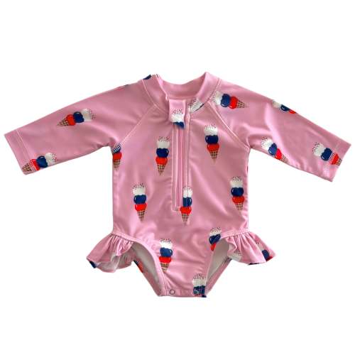 Pink Ice Cream / Skipper Rashguard Swimsuit / UPF 50+
