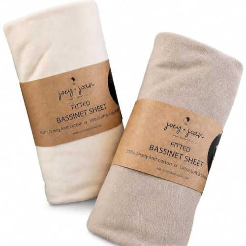 Bedside Sleeper Bassinet Fitted Sheets 33x20 for Maxi Cosi Iora, Koola Baby, Baby Joy, Angelbliss, Kidsclub Bedside Bassinet – 100% Jersey Cotton – Gray + Beige – 2 Pack