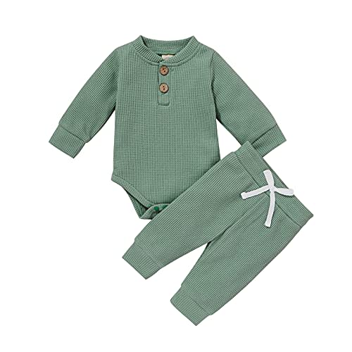 Newborn Baby Boy Girl Clothes Ribbed Knitted Cotton Long Sleeve Romper Long Pants Solid Color Fall Winter Outfits