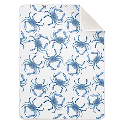 Swaddle Blanket Blue Crabs Cotton for Infants - Receiving, Lightweight Soft Swaddling for Crib, Stroller, Nursery - Ocean Theme, 30x40 in
