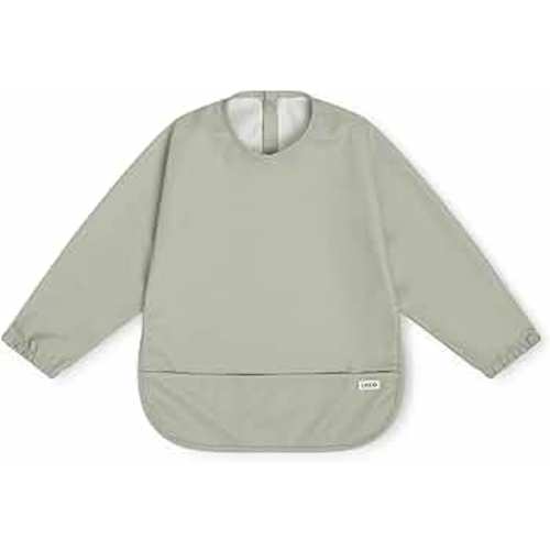 Lalo Smock Bib - Long Sleeve Baby Bib, Elastic Cuffs for Comfort, Large Catch-All Pocket, Waterproof Recycled Polyester - Durable Baby Smock Bib for Mealtime & Playtime - Ages 6-24 Mo. - Sage