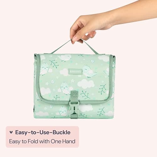 BabbleRoo Baby Changing Pad - Comfortable Portable Changing Pad, Compact, Fits in Any Diaper Bag - Lightweight and Soft with Cute Designs, Convenient Pockets, Extra Head Support – Sage Green Birdy