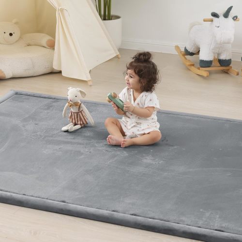 1.5" Thick Padded Baby Play Mat for Floor Tummy Time, Pro Soft Foam Activity Playroom Playmats, Easy Care with Non-Slip Safe for Infant Toddlers Crawling 71"x 79" (Dark Grey)