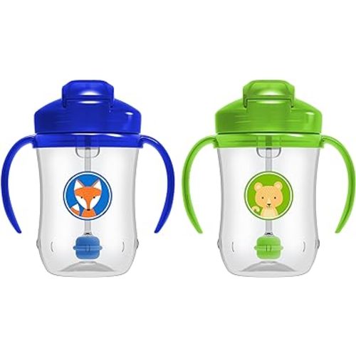 Dr. Brown's Milestones, Baby's First Straw Cup Sippy Cup with Straw, 6m+, 9oz/270ml, 2 Pack, Coral & Olive Green, BPA Free