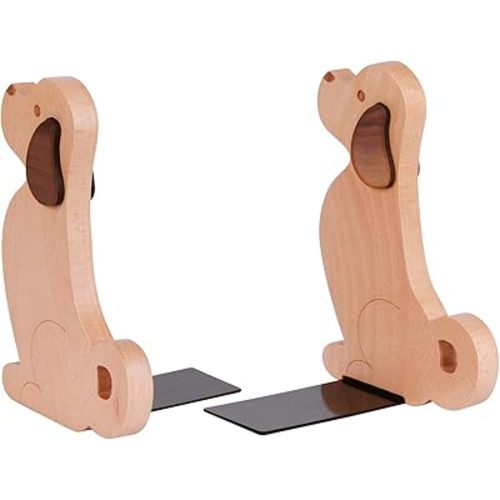 Book Ends - Decorative Puppy Dog Wooden Bookends for Kids, Book Ends for Shelves Office, 1 Pair Style 01