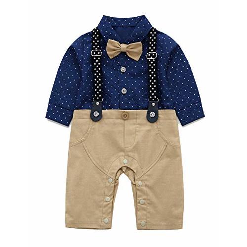 HeMarIsle HMD Baby Boy Long Sleeve Gentleman White Shirt Waistcoat Bowtie Tuxedo Onesie Jumpsuit Overall Romper