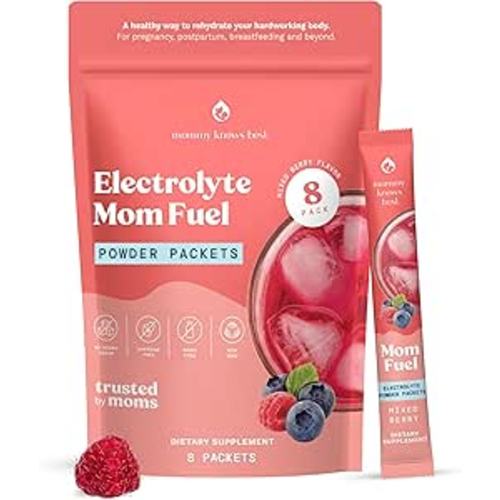 Mommy Knows Best Mom Fuel Electrolyte Drink Mix for Moms, Hydration Support - for Pregnancy, Prenatal, Electrolytes + Trace Minerals, Lactation Drink Mix Supplement (8 Count)