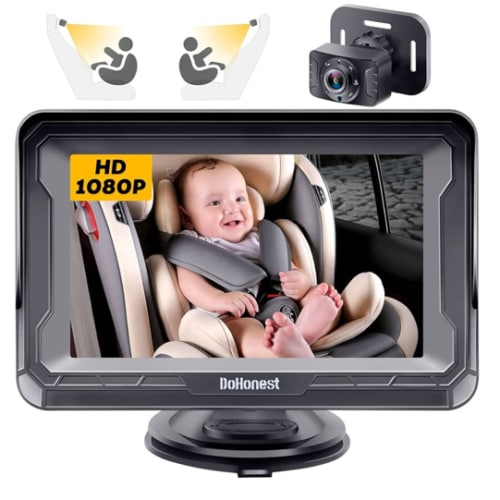 DoHonest Baby Car Camera HD 1080P - Rear-Facing Car Baby Monitor with Night Vision, Adjustable View Angle, Easy Setup, Anti-Glare Display, Safety for Kids & Infants