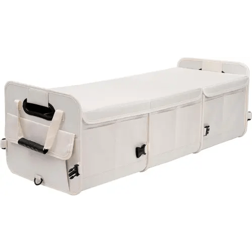 Car Trunk Organizer with Lid Car Storage Organizer Collapsible Multi Compartment Adjustable Straps Car Organizer for SUV, Truck, Sedan(Beige)