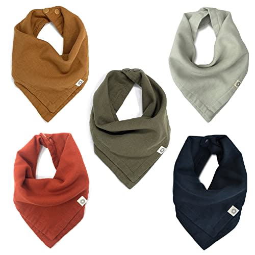 Kishu Baby Indi - Fairtrade Organic Muslin Bandana Scarf Bibs - Set of 5 (Sequoia Bundle)