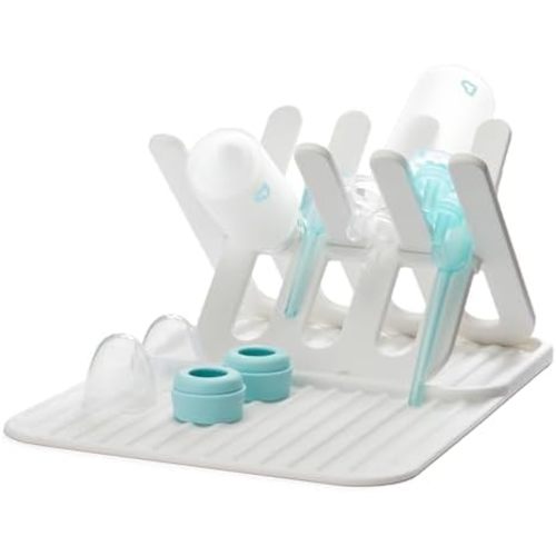 Munchkin Bottle Drying Rack and Mat, Holds 8 Bottles, Pump Parts, Pacifiers, & Accessories, Space Saving Folding Design, Home and Travel Use, Silicone, White