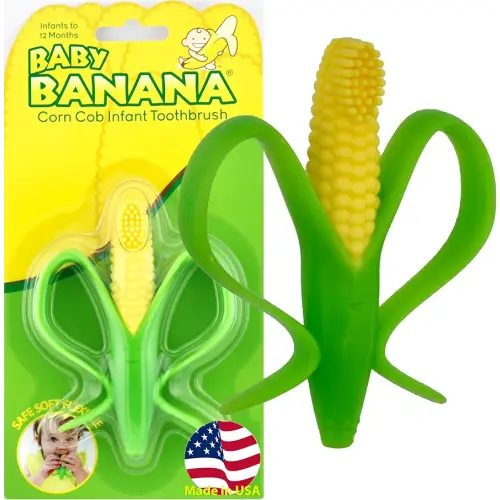 Baby Banana - Corn Cob Toothbrush, Training Teether Tooth Brush for Infant, Baby, and Toddler Green/Yellow Cornelius