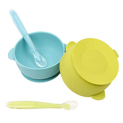 2 Pack Silicone Baby Bowls with Super Suction - Grass Green & Light Blue