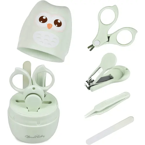 Baby Nail Kit, Baby Manicure Kit and Pedicure kit with Cute Owl Shape Case. Baby Nail Clipper, Scissor, Baby Nail File & Tweezer for Newborn, Infant & Toddler, Mothers Day Gifts(Green)