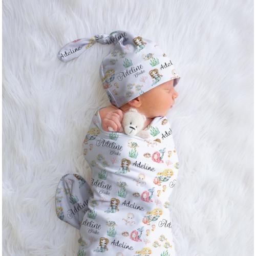 Mermaid Swaddle, Nautical Baby Girl Swaddle, Ocean Baby Shower Gift, Newborn Swaddle, Personalization Swaddle, Custom Swaddle