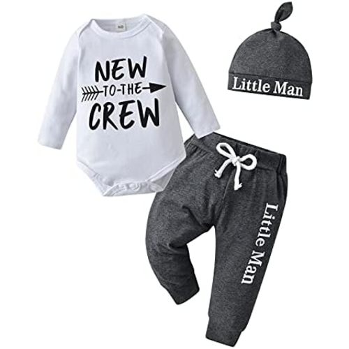 KuKitty Newborn Infant Baby Boy Clothes Long Sleeve Romper + Pants + Hat 3PCS Outfits Set
