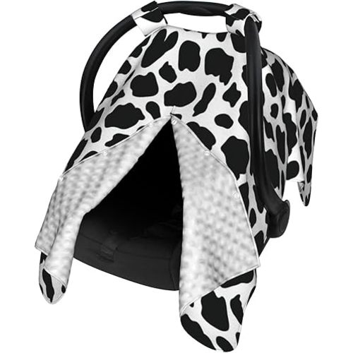 Black and White Cow Skin Baby Car Seat Canopy Cover Multi Use Nursing Cover for Newborn Car Seat Canopy Mom Nursing Breastfeeding Covers Newborn Shower Gift