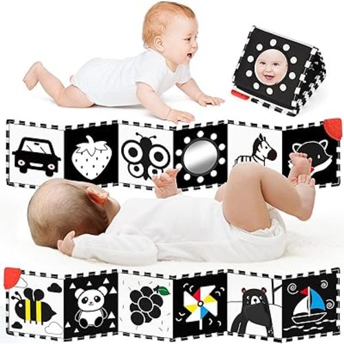 High Contrast Baby Toys for Newborn, Tummy Time Toys, Black and White Baby Toys, Soft Baby Book, Infant Toy 0-3-6-12 Months, Visual Stimulation Toy, Chrismas Stocking Stuffers