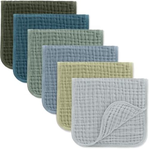 Comfy Cubs Muslin Burp Cloths 20x10" 6 Pack, Baby Burp Cloths - Multi Boy