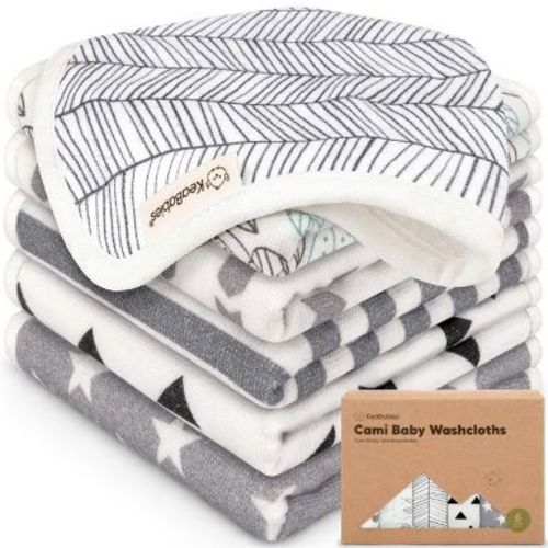 KeaBabies 6-Pack Cami Baby Washcloths for Newborn, 10x10 Organic Cotton Face Wash Cloths for Babies, Soft & Absorbent Baby Bath Towels (Grayscape)