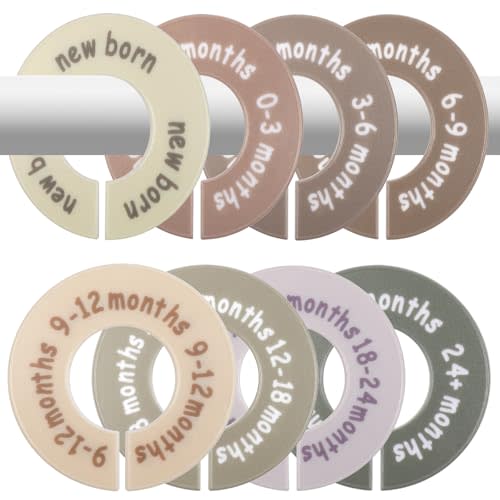 8 Pcs Baby Closet Dividers for Clothes, Round Baby Clothes Organizer, Baby Closet Organizer with Clear Size Labels, Fits Most Rods