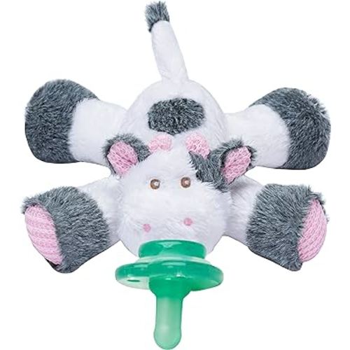Nookums Paci-Plushies Buddies - Cow Pacifier Holder - Adapts to Name Brand Pacifiers, Suitable for All Ages, Plush Toy Includes Detachable Pacifier
