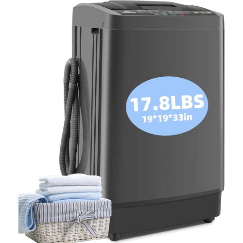 Adnoom Portable Washing Machine, 17.8lbs Dryer & Washer Combo, 10 Programs 8 Water Level Fully Automatic Washing Machine for Dorm, Apartments, Home
