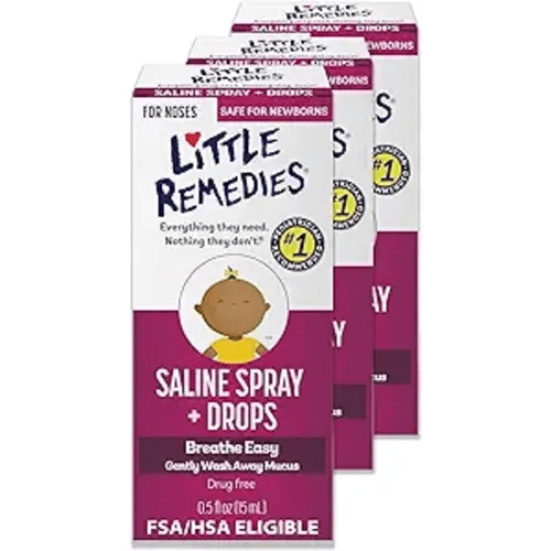 Little Remedies Sterile Baby Saline Nasal Spray and Drops, Safe for Newborns to Relieve Stuffy and Dry Noses, 0.5 Fl Oz, Pack of 3