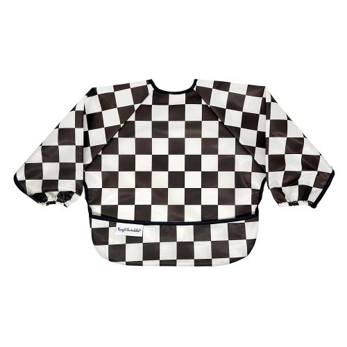 Tiny Twinkle Mess Proof Baby Bib,Waterproof Smock Baby Bib for Eating,Machine Washable Long Sleeve Bib,Baby Led Weaning,Toddler Bib,BLW Supplies(Checkers Black, Small 6-24 Months)