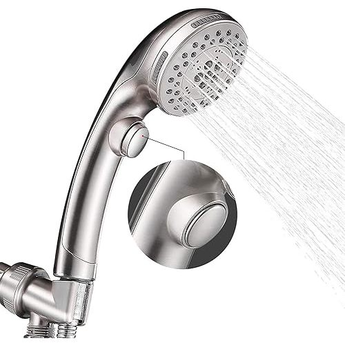 Shower Head, High Pressure 6 Setting Shower Head Hand-Held with ON/OFF Switch and Spa Spray Mode - Shower Heads with Handheld Spray High Pressure - Brushed Nickel