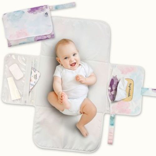 Tiny Twinkle Portable/Foldable Waterproof Diaper Changing Pad with Smart Wipes Pocket (Cotton Candy)