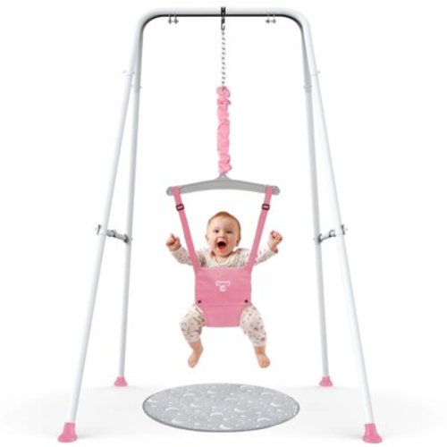 G TALECO GEAR Baby Jumper with Stand, Portable Baby Bouncers and Jumpers with Floor Mat, Jumper for Baby Boys/Girls 6-24 Months,Pink