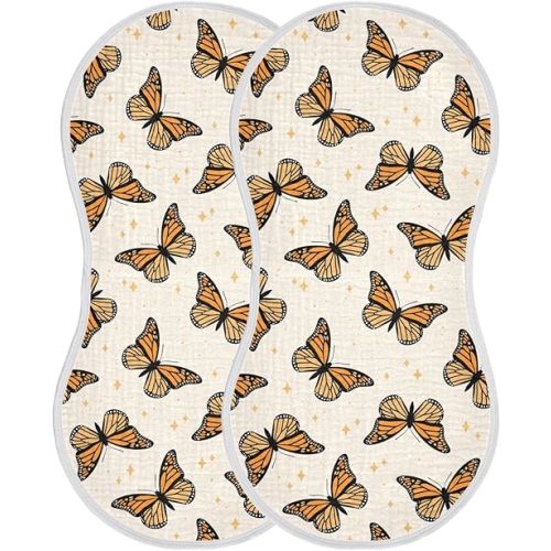 Muslin Baby Burp Cloths, Brown Monarch Butterflies Muslin Baby Bibs Rags Comfy Soft Absorbent in for Newborn Boys and Girls 2 Piece 22 x 11 Inch