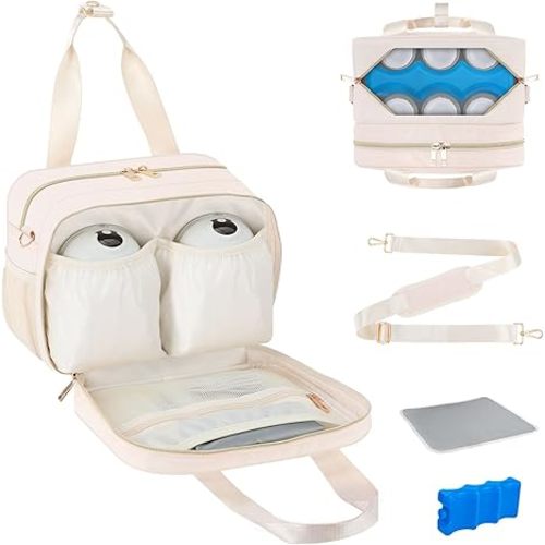 Breastmilk Cooler Bag with Ice Pack, Fits 6 Baby Bottles Up to 9 Ounce, Insulated Bottle Travel Bags with Shoulder Strap-Wearable Breast Pump Carrying Case for Nursing & Working Moms